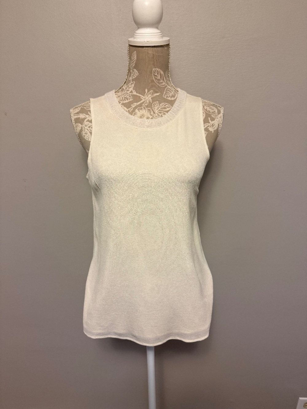 Vince 100% Silk Ivory Sleeveless Shell Merino Trim Tank Top Size S